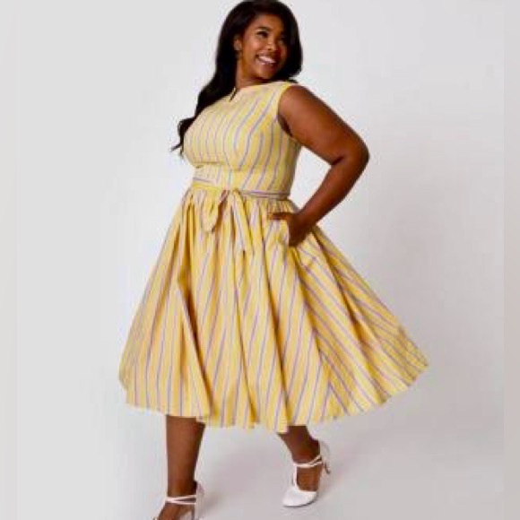 NWT Unique Vintage Yellow & Purple Stripe Indy Dress: M ‎ - Picture 1 of 3